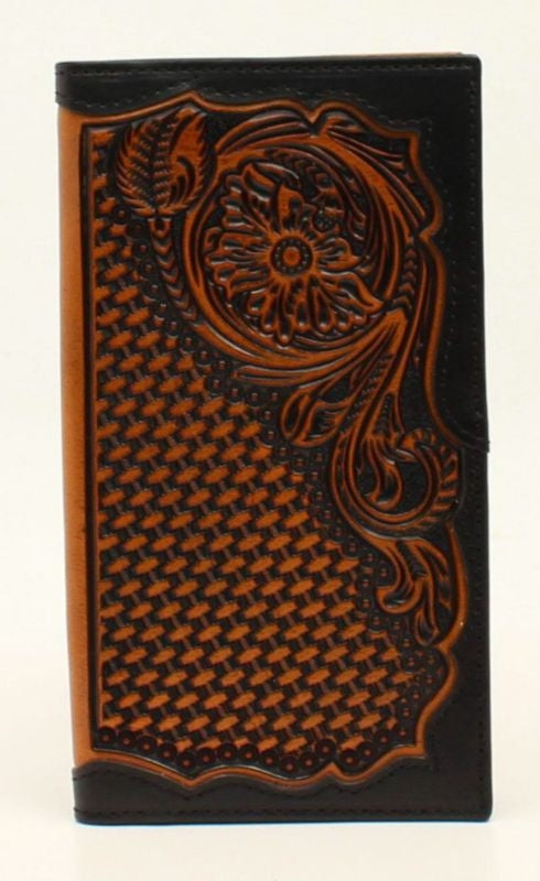 Mens Rodeo Basketweave Floral Emboss WalletBk/Tn