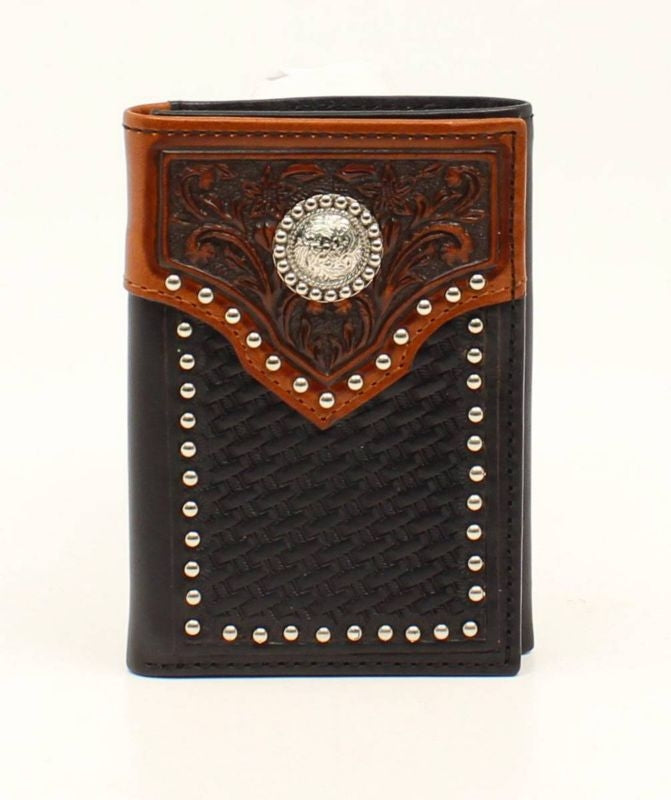 Ariat Mens Trifold Concho Tab Wallet BlkTan