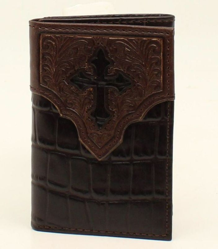 Trifold Croc Floral Emboss Cross Overlay WalletBr