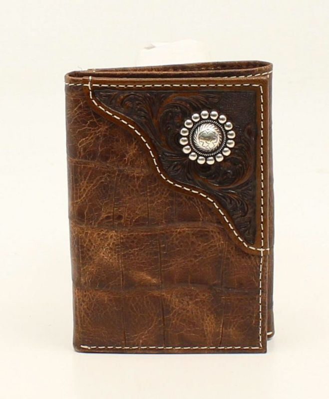 Croco Floral Emboss Overlay Concho Tab WalletBrn