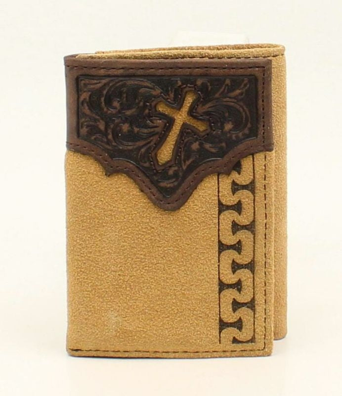 Mens Trifold Stitched Cross Embossed Tab Wallet