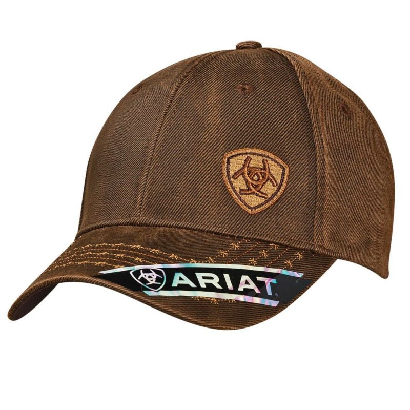 Ariat Mens Velcro Offset Oilskin Cap Brown
