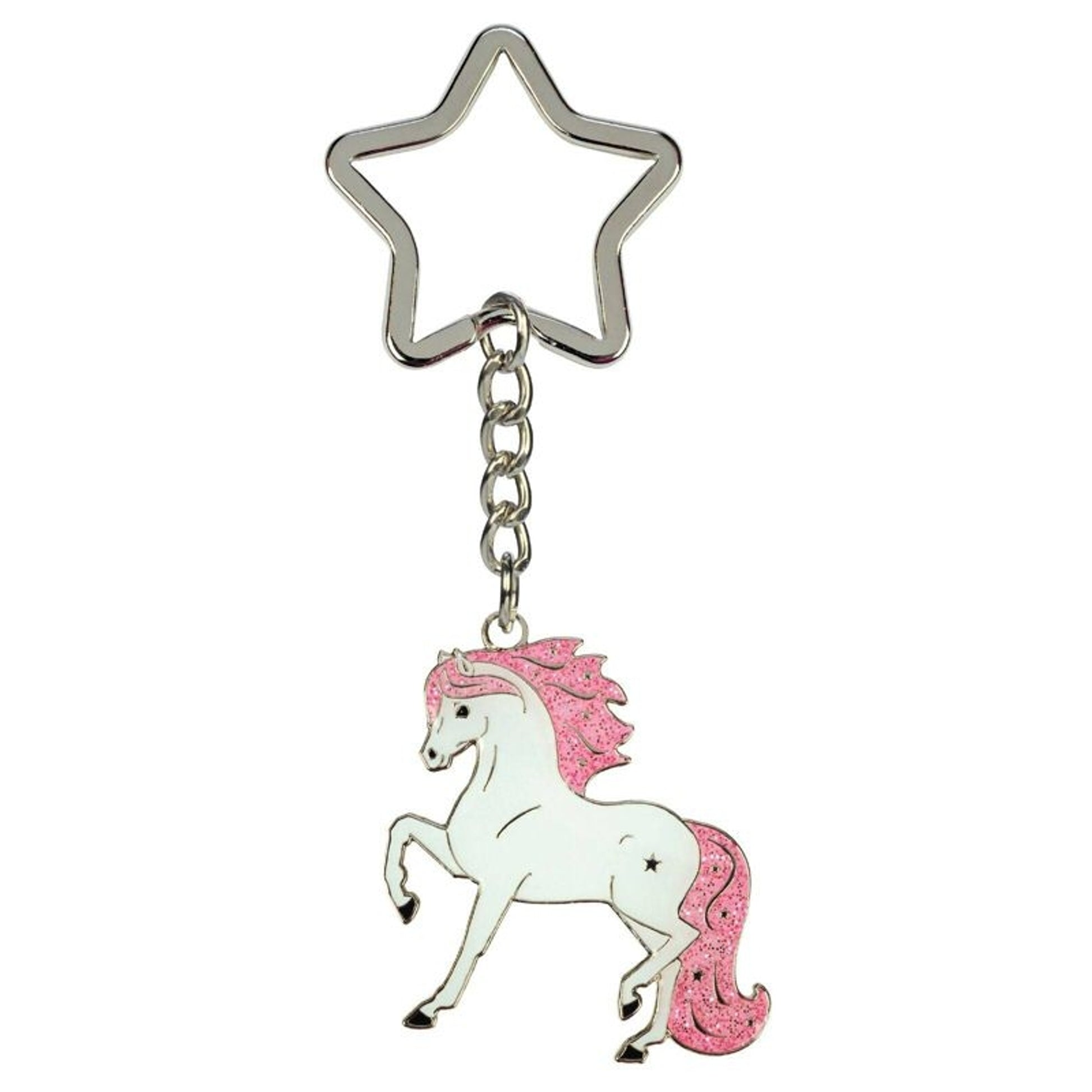 Kelley Pink Glitter Trotting Horse KeychainBk/Wh