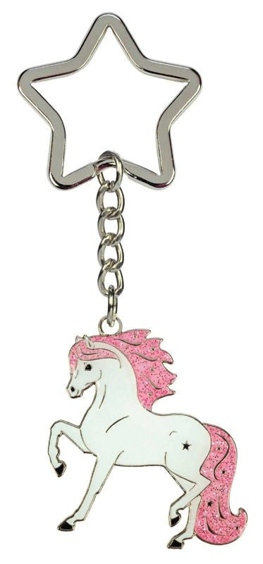 Kelley Pink Glitter Trotting Horse KeychainBk/Wh