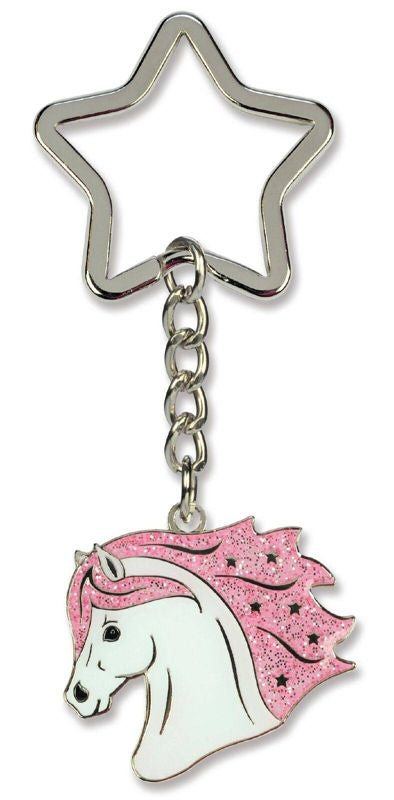Kelley Pink Glitter Horse Head KeychainBk/Wh