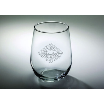 Kelley Floral Etched Stemless Wine Glass