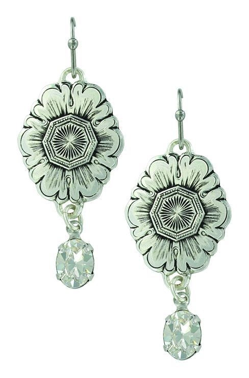 Antiqued Floral Pendant Dangle Earrings