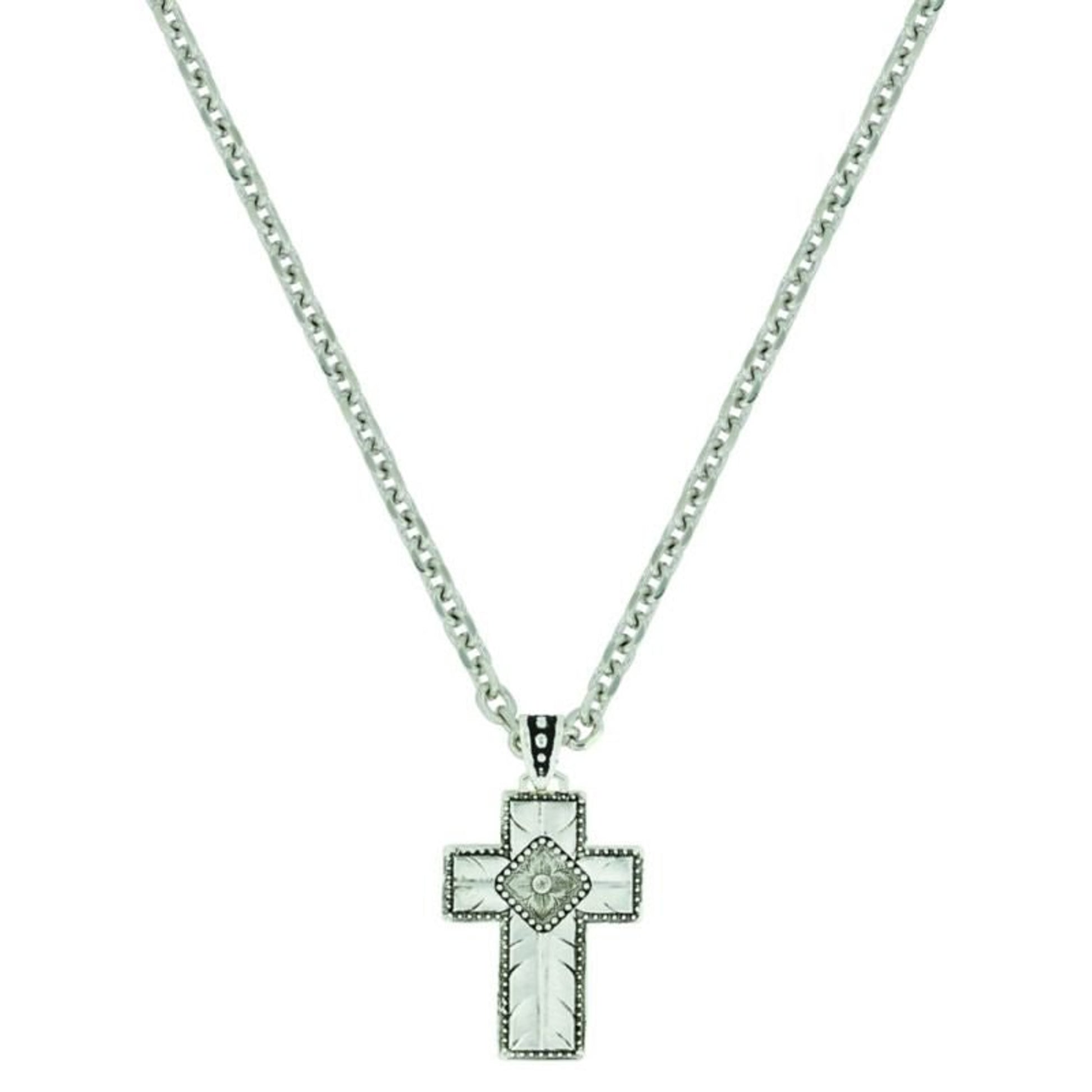 MontanaSilver Banded Feathered Cross NecklaceBk/Wh