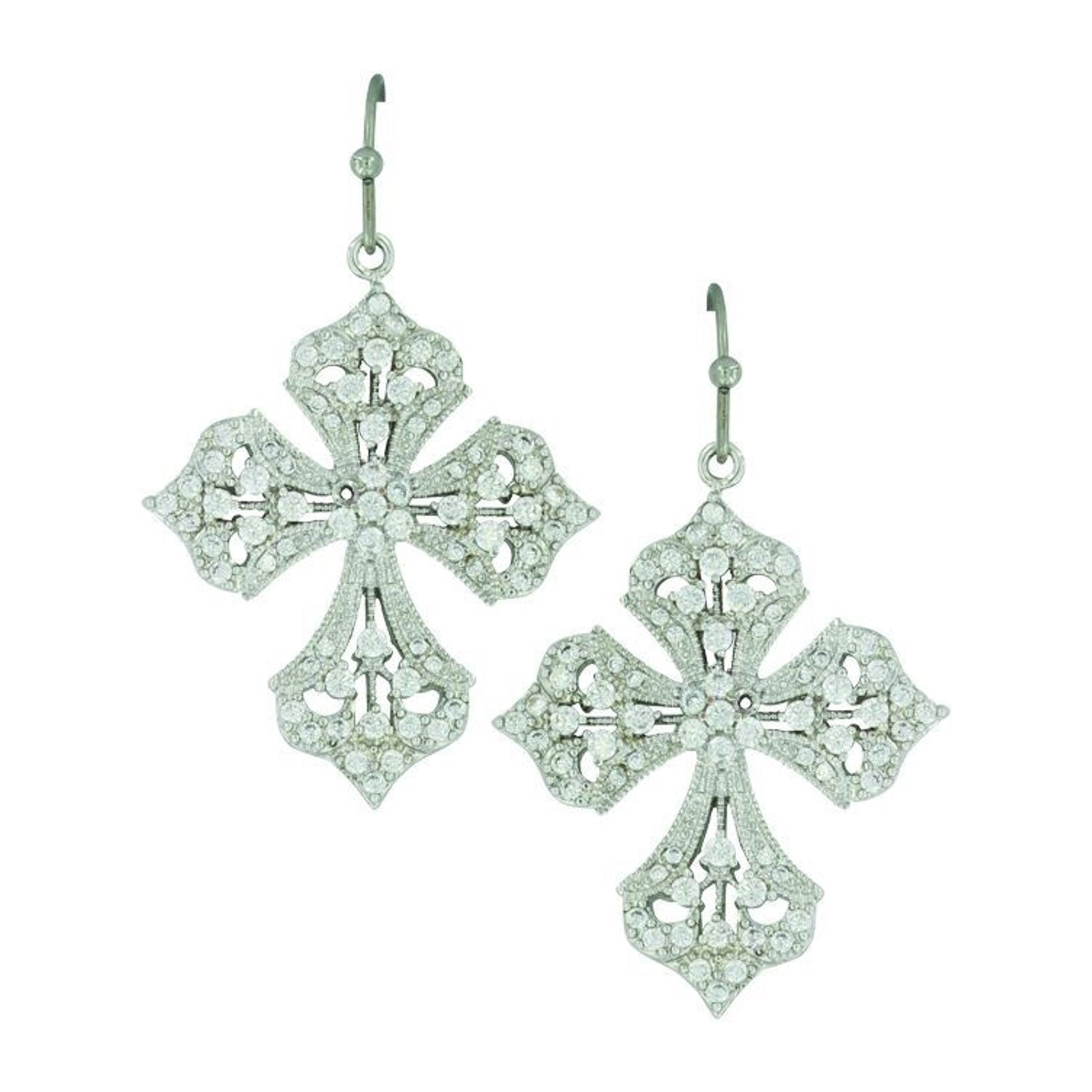 MontanaSilver Dazzling Filigree Cross EarringBk/Wh