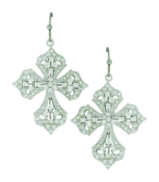 MontanaSilver Dazzling Filigree Cross EarringBk/Wh