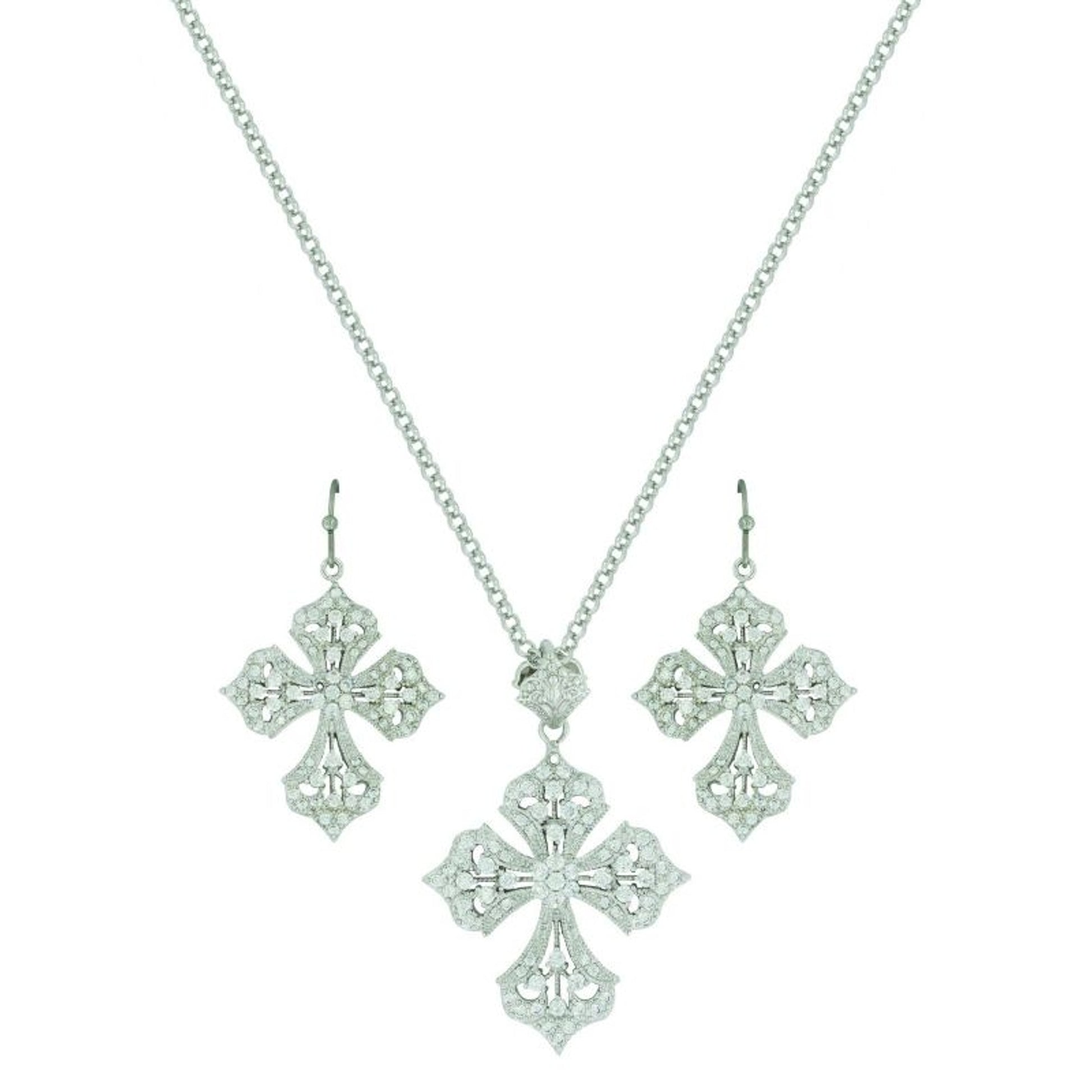 MontanaSilver DazzleFiligree Cross JewelrySetBk/Wh