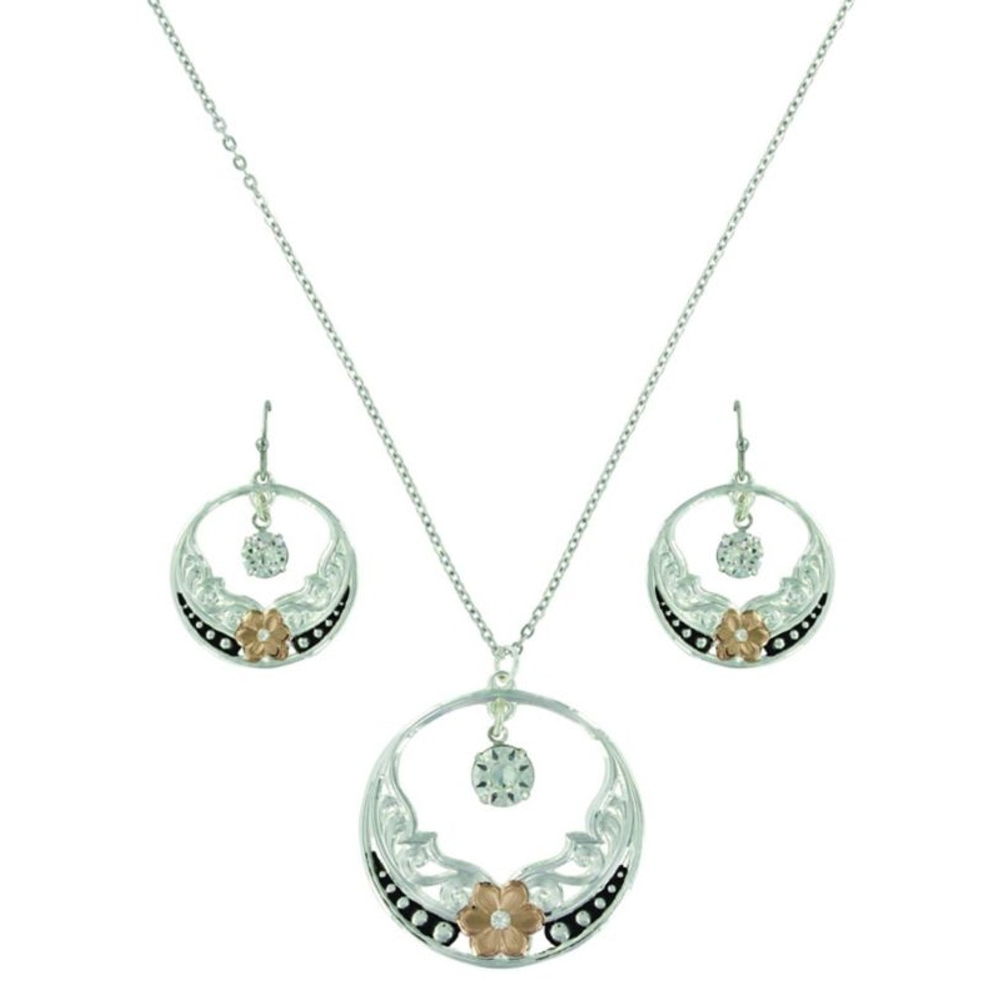 MontanaSilver EveningStar WildRose JewelrySetBk/Wh