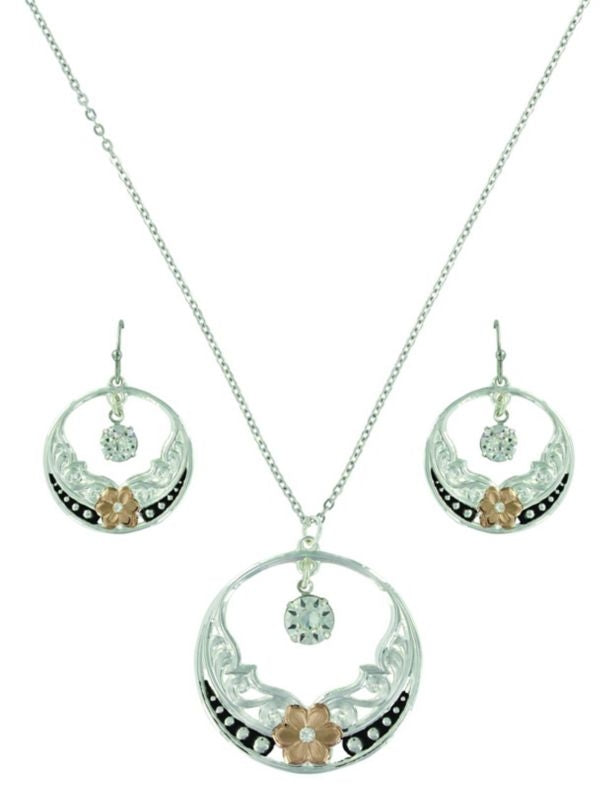 MontanaSilver EveningStar WildRose JewelrySetBk/Wh