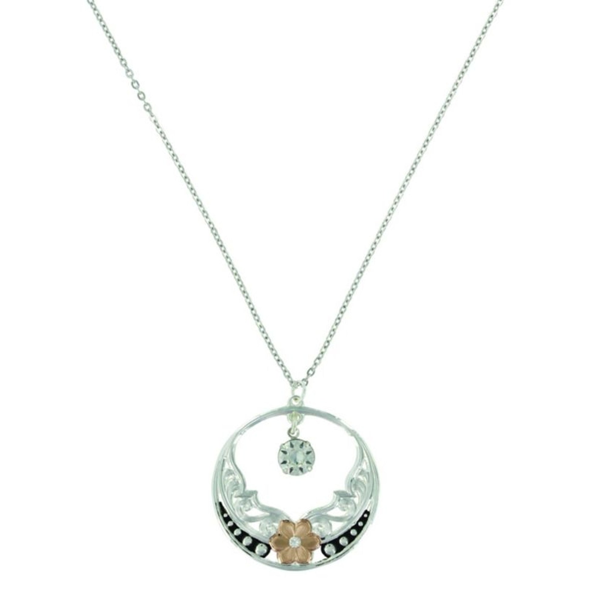 MontanaSilver Evening Stars WildRose NecklaceBk/Wh