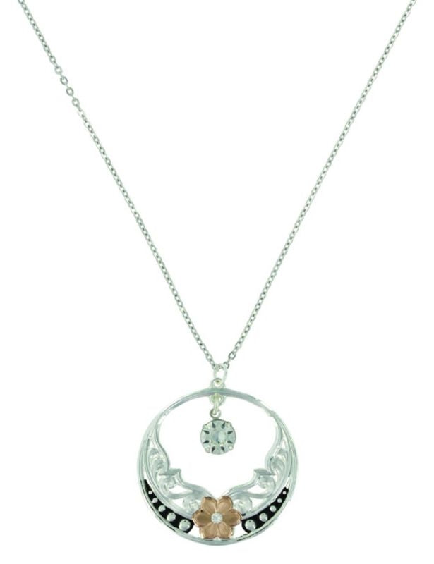 MontanaSilver Evening Stars WildRose NecklaceBk/Wh