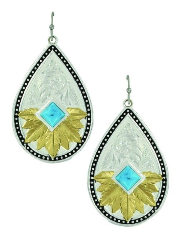 Feathered Desert Flower Turquoise Earrings