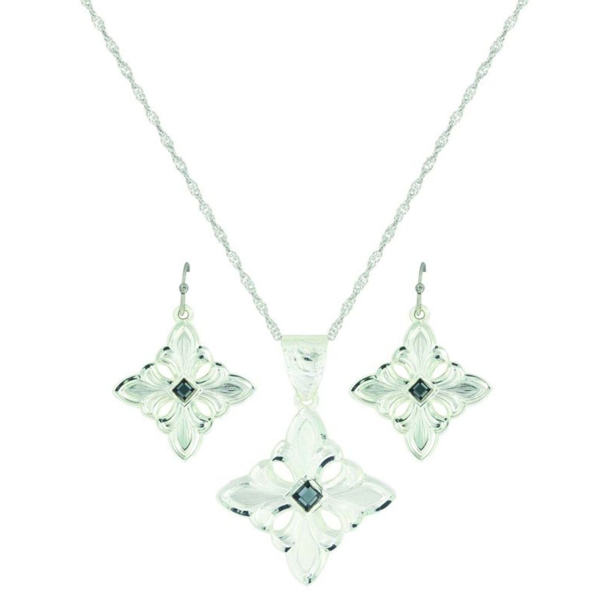 Flowered Cross Evening Dust Jewelry Set