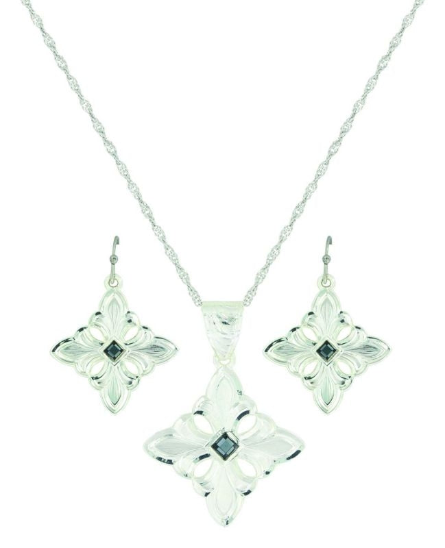 Flowered Cross Evening Dust Jewelry Set