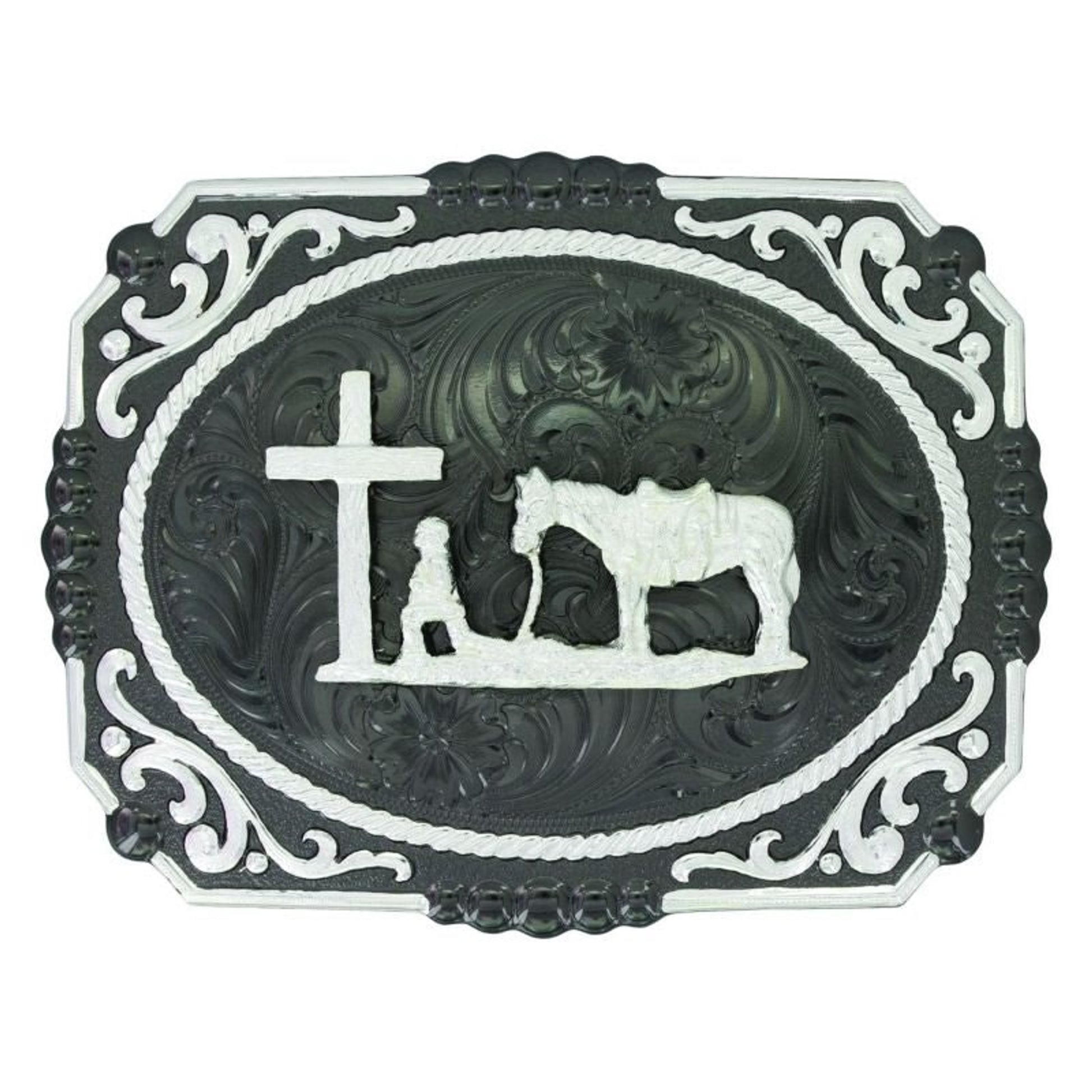 Gunmetal Cameo Filigree/Christian Cowboy Buckle Br