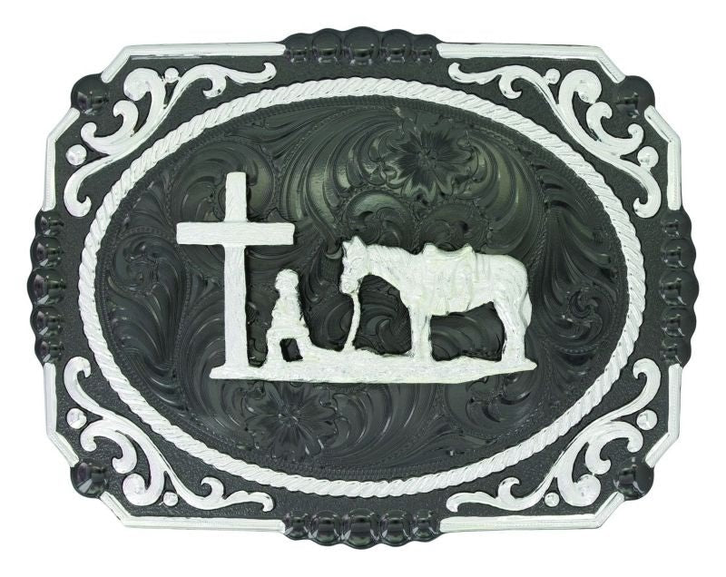 Gunmetal Cameo Filigree/Christian Cowboy Buckle Br