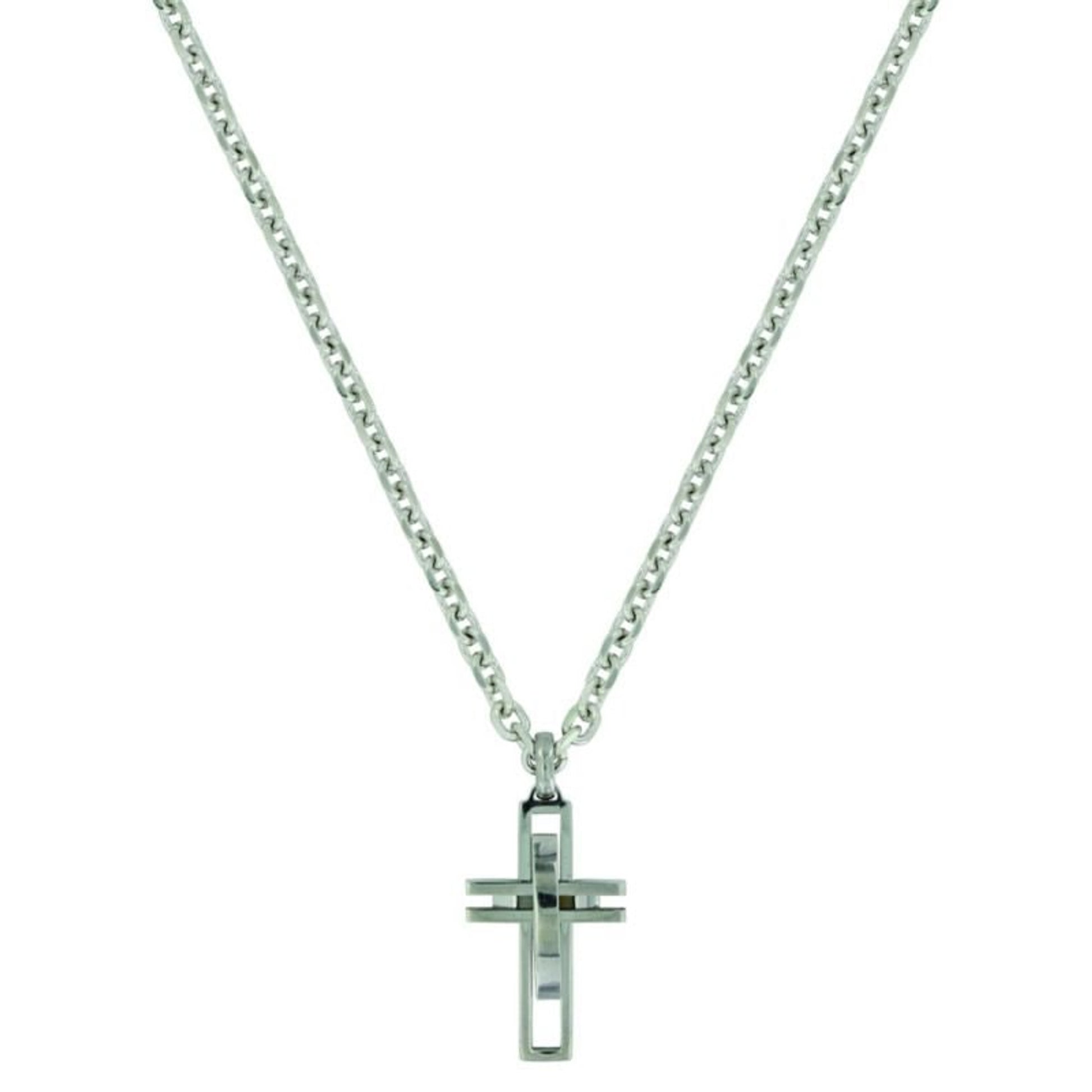 Montana Silver Modern Art Cross NecklaceBk/Wh
