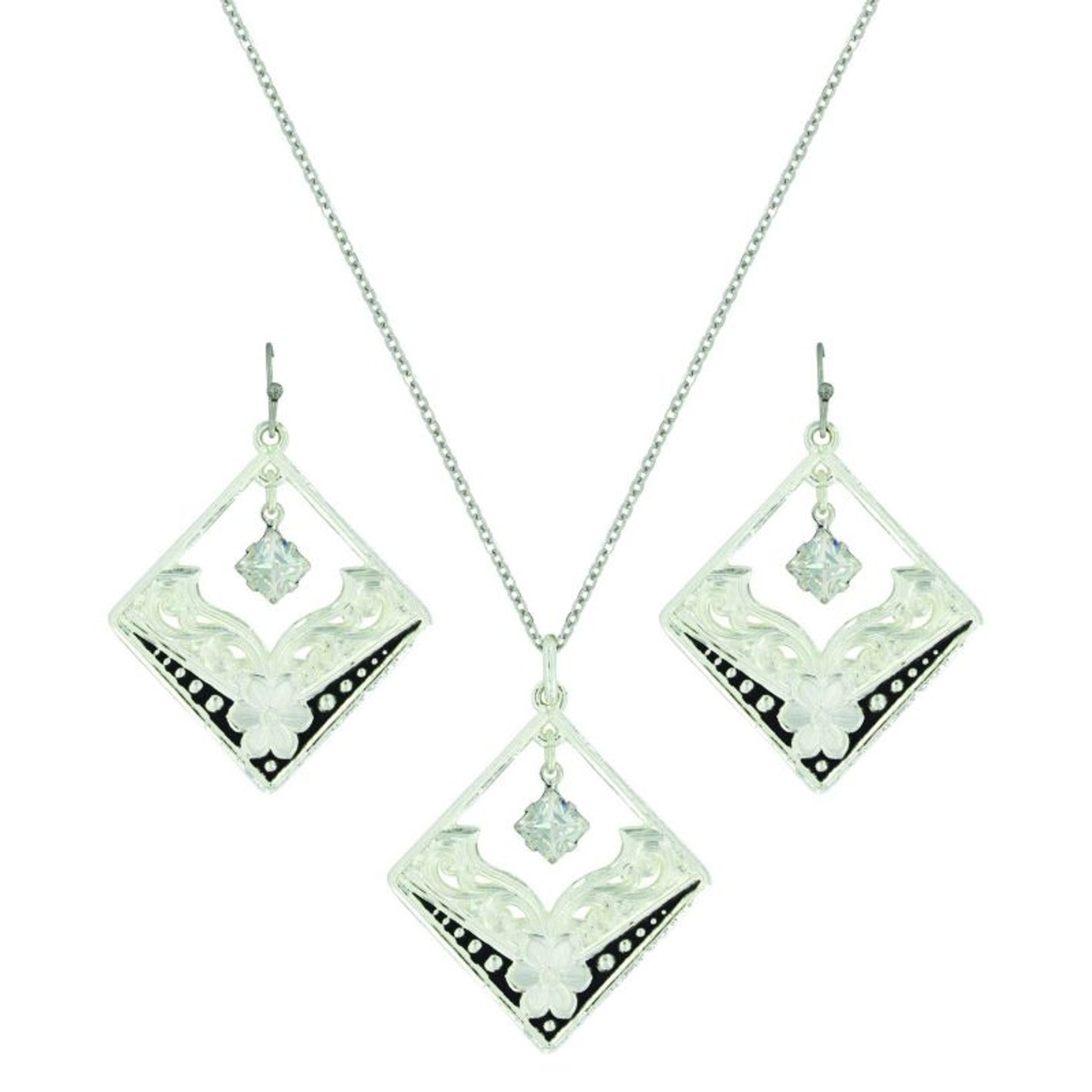 MontanaSilver MoonlightStar Flower JewelrySetBk/Wh