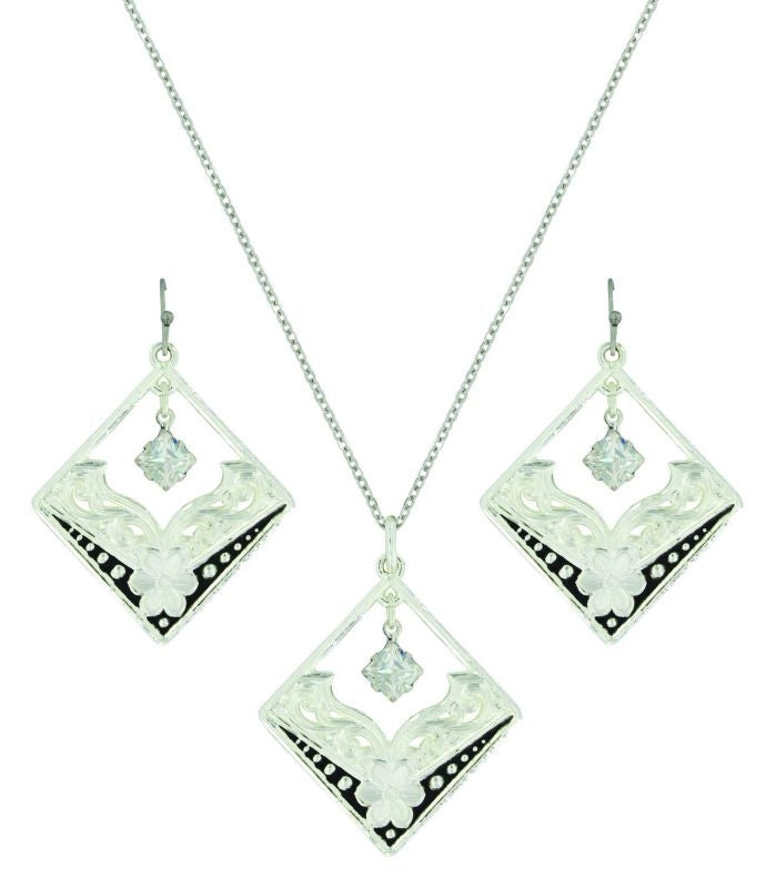 MontanaSilver MoonlightStar Flower JewelrySetBk/Wh