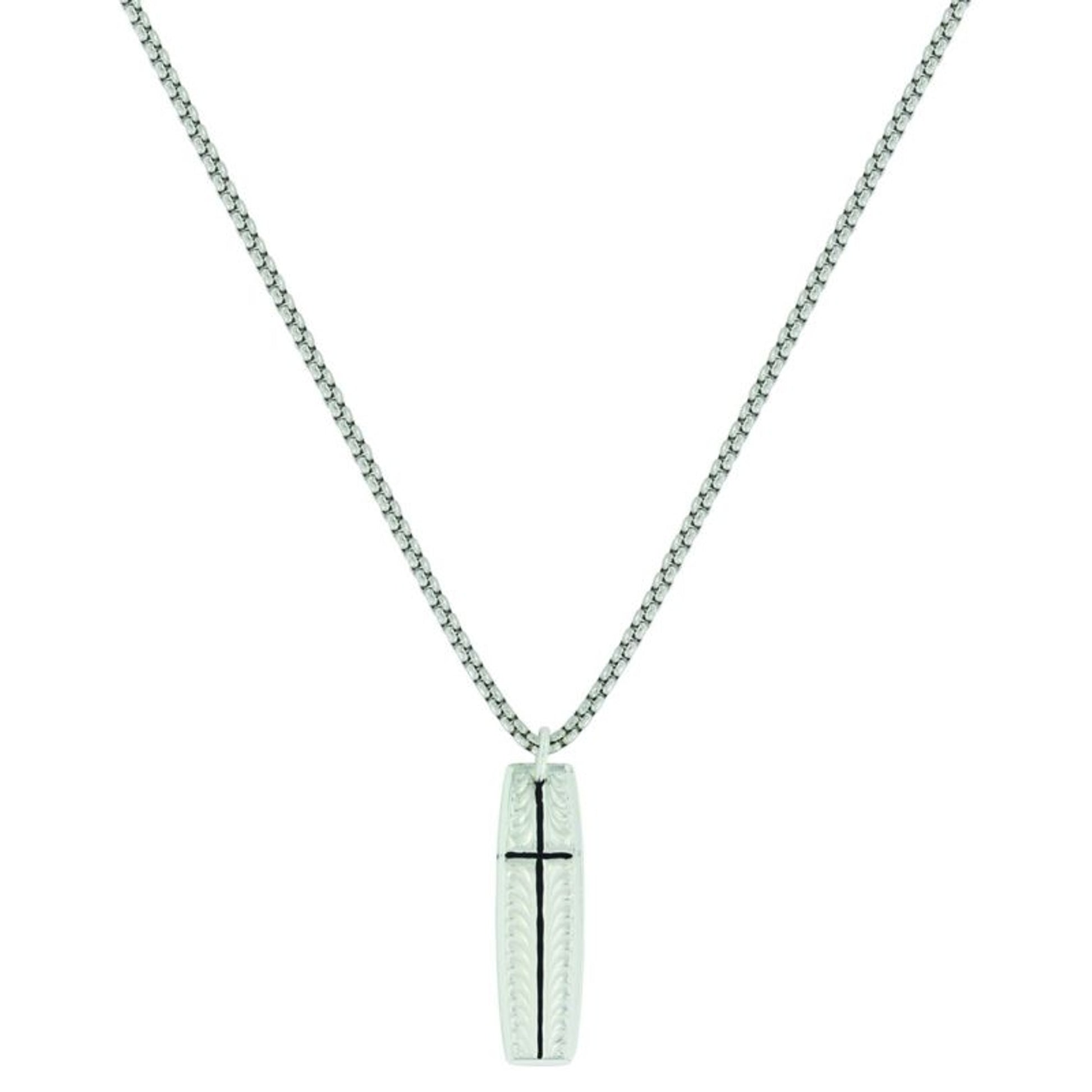 MontanaSilver Shielded By FaithCross NecklaceBk/Wh