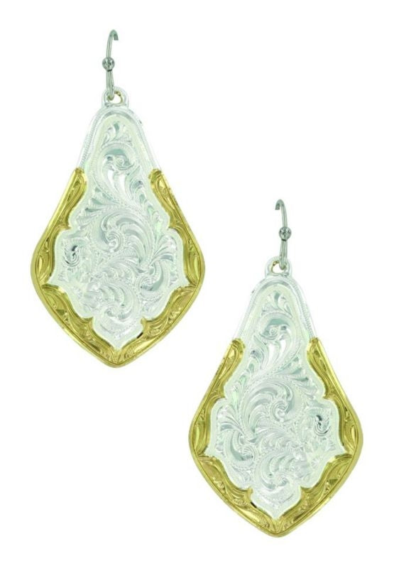 Two Tone Scalloped Ripple Tab Earrings