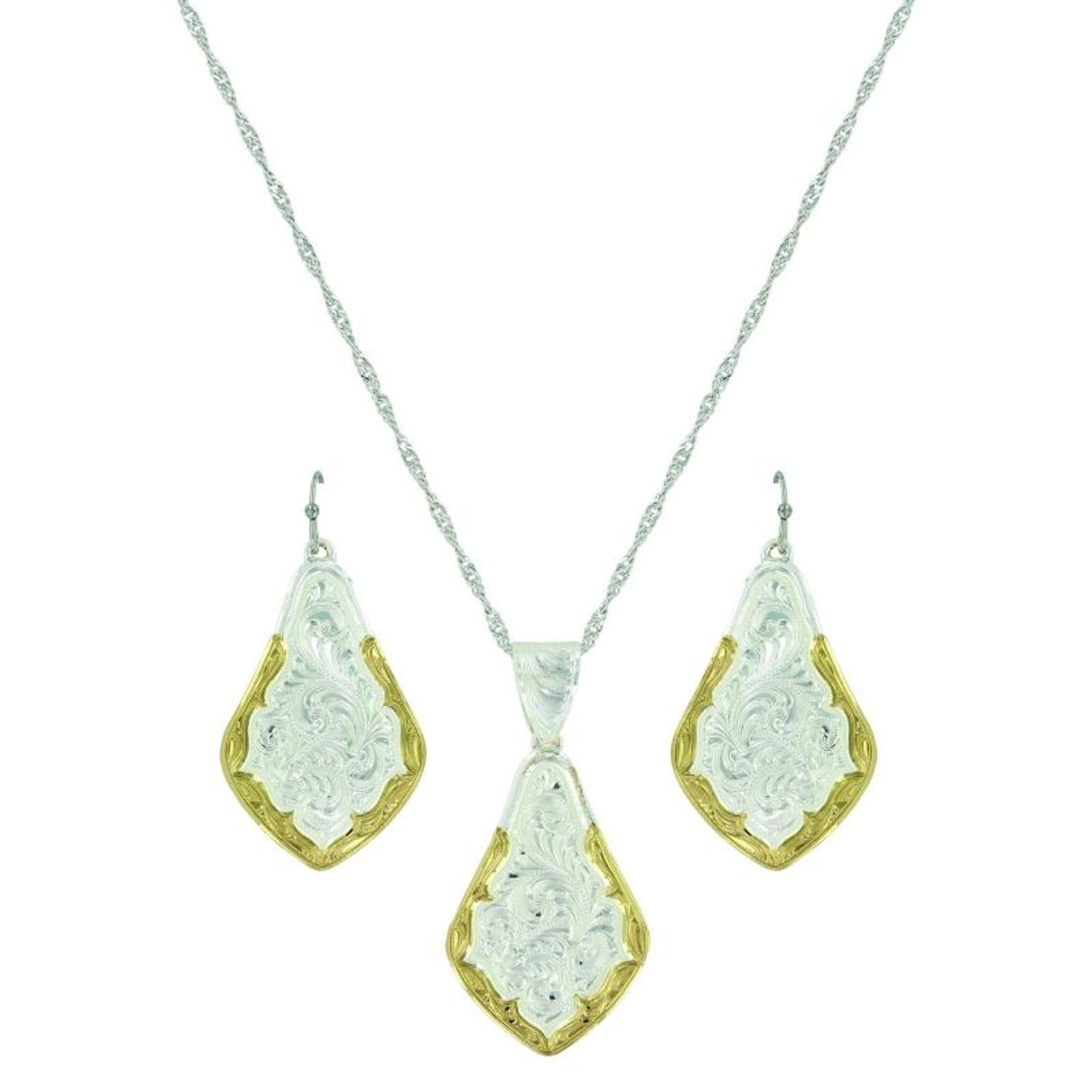 Two Tone Scalloped Ripple Tab Jewelry Set
