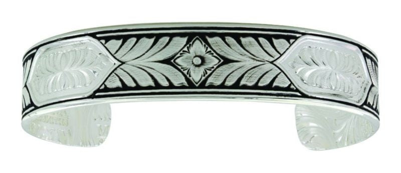 Montana Silver Wheat Flower Cuff BraceletBk/Wh