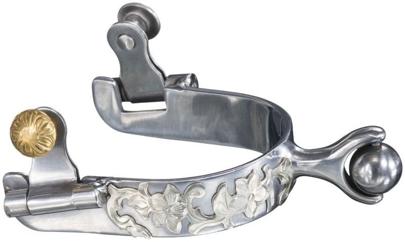 Tough1 Ladies Silver Floral Roller Ball Spurs Brn