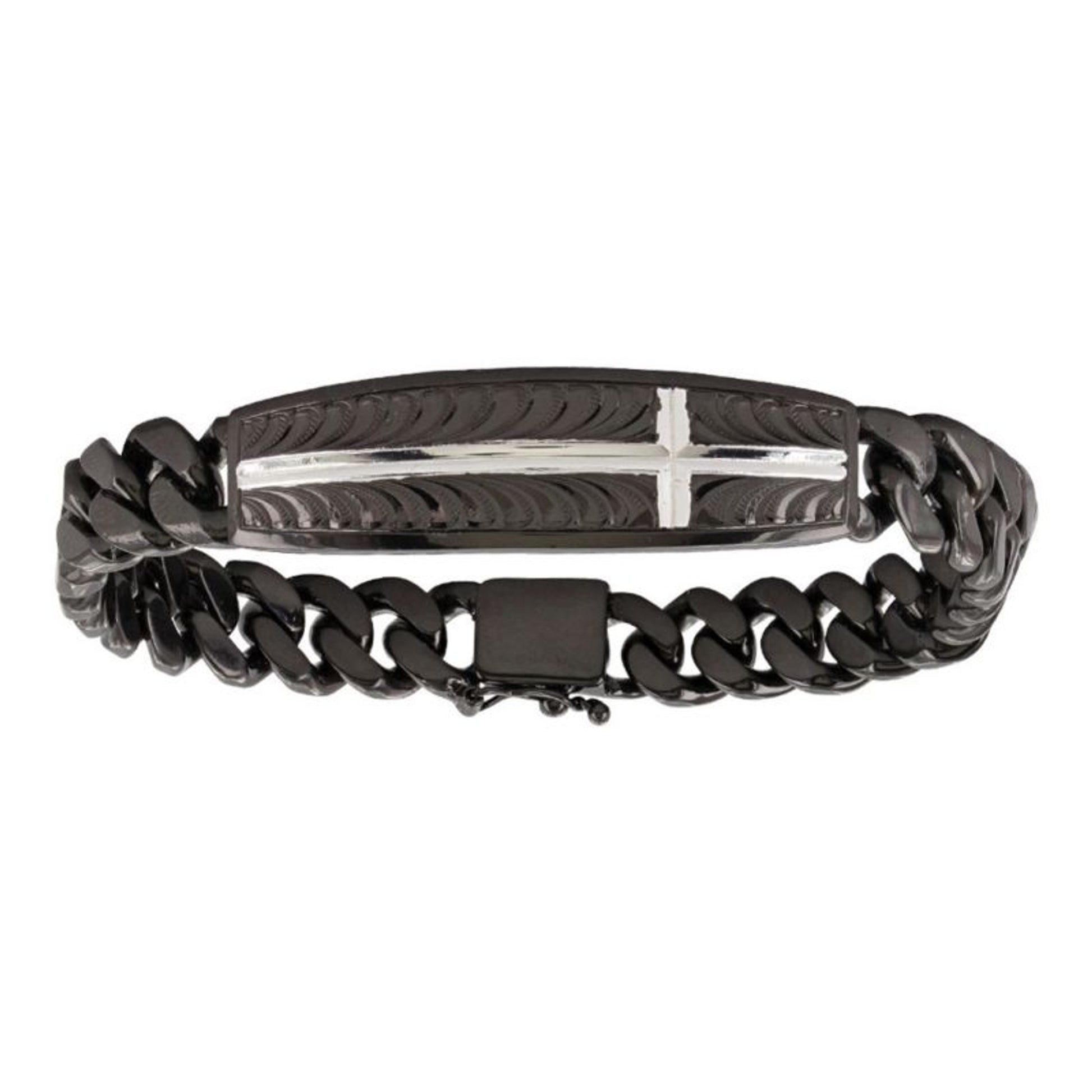 Cross On A Black Shield Link Bracelet