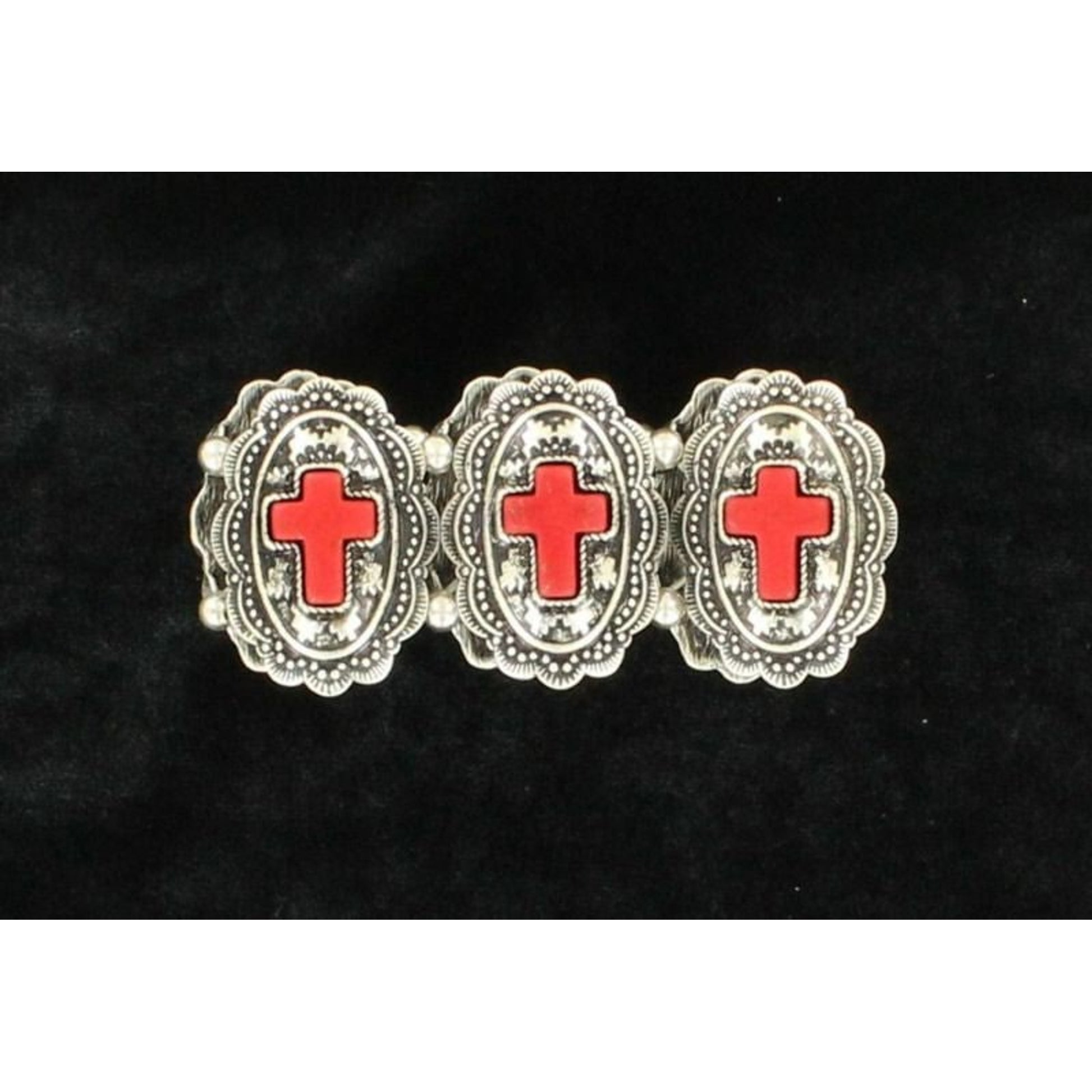 BlazinRoxx OvalCross Concho Stretch BraceletBk/Wh