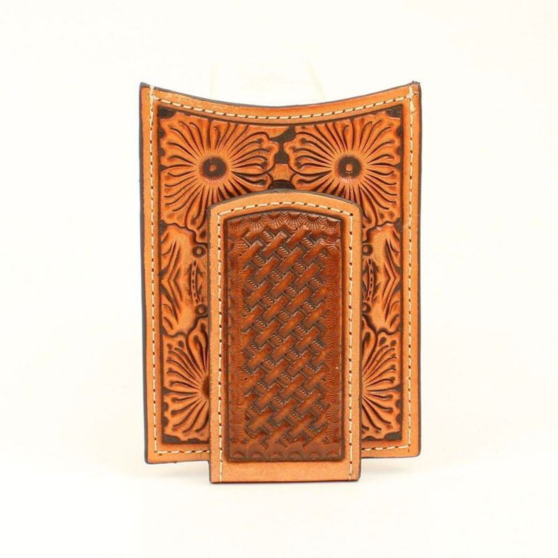 Ariat Floral Embossed Card Case With Money ClipTan