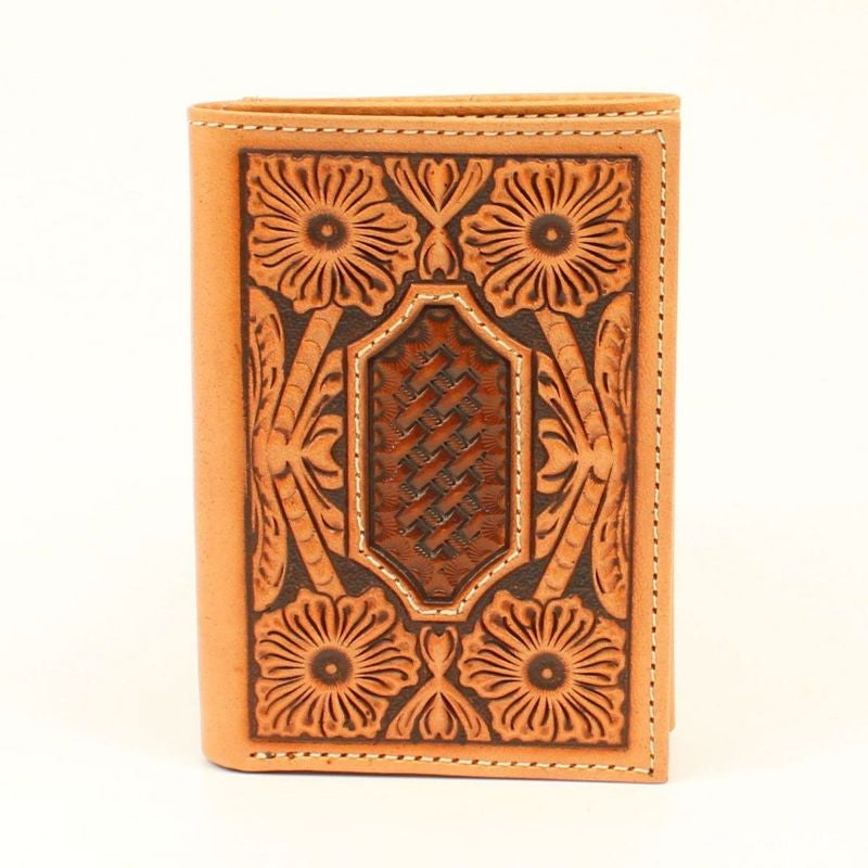 Ariat Floral Embossed Tri-Fold WalletTan