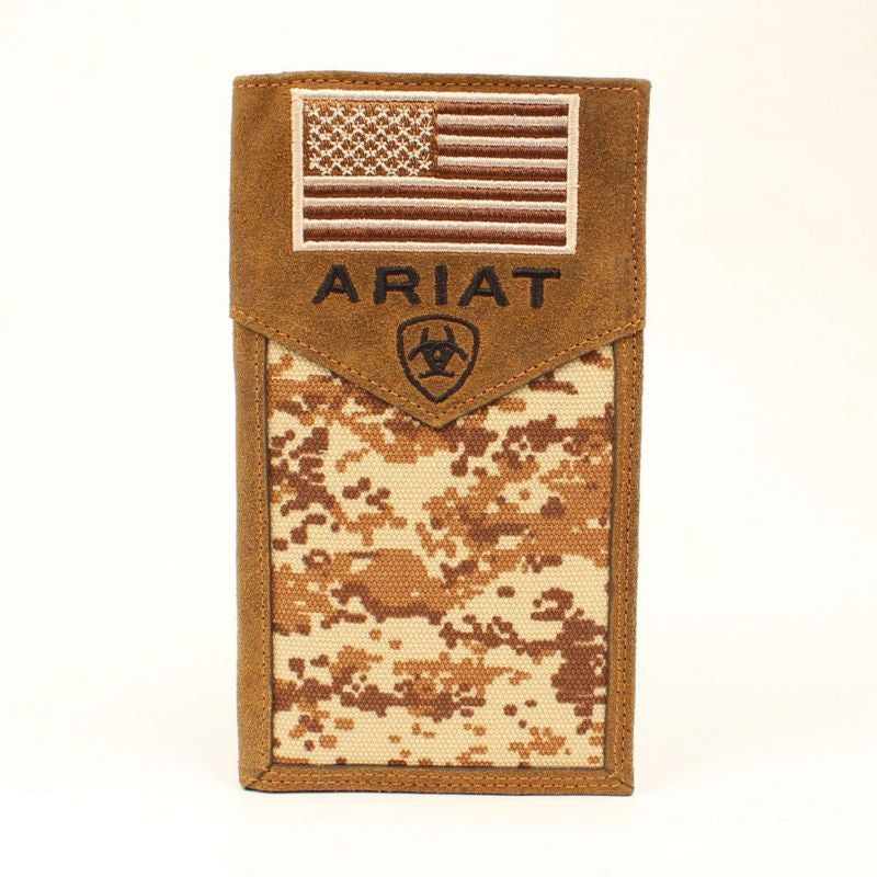 Ariat Digital Camo Flag Rodeo WalletMedium Brown