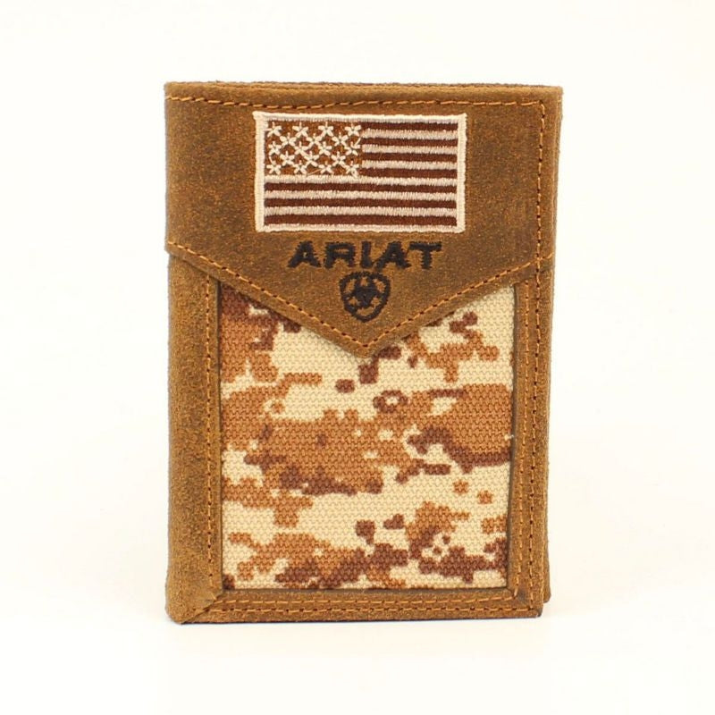 Ariat Digital Camo Flag Tri-Fold WalletBrown