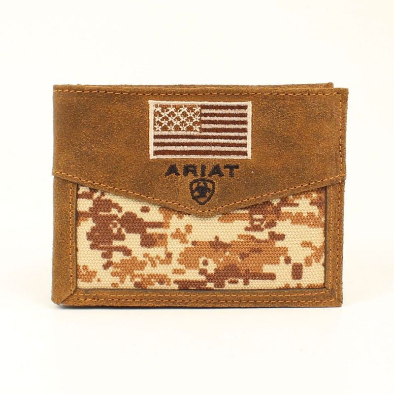 Ariat Digital Camo Flag Bi-Fold WalletBrown