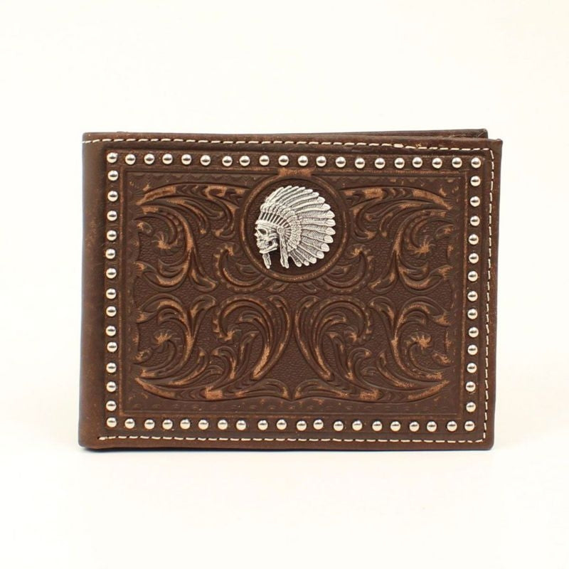 Ariat Chief Skull Embossesd Bi-Fold WalletBrown
