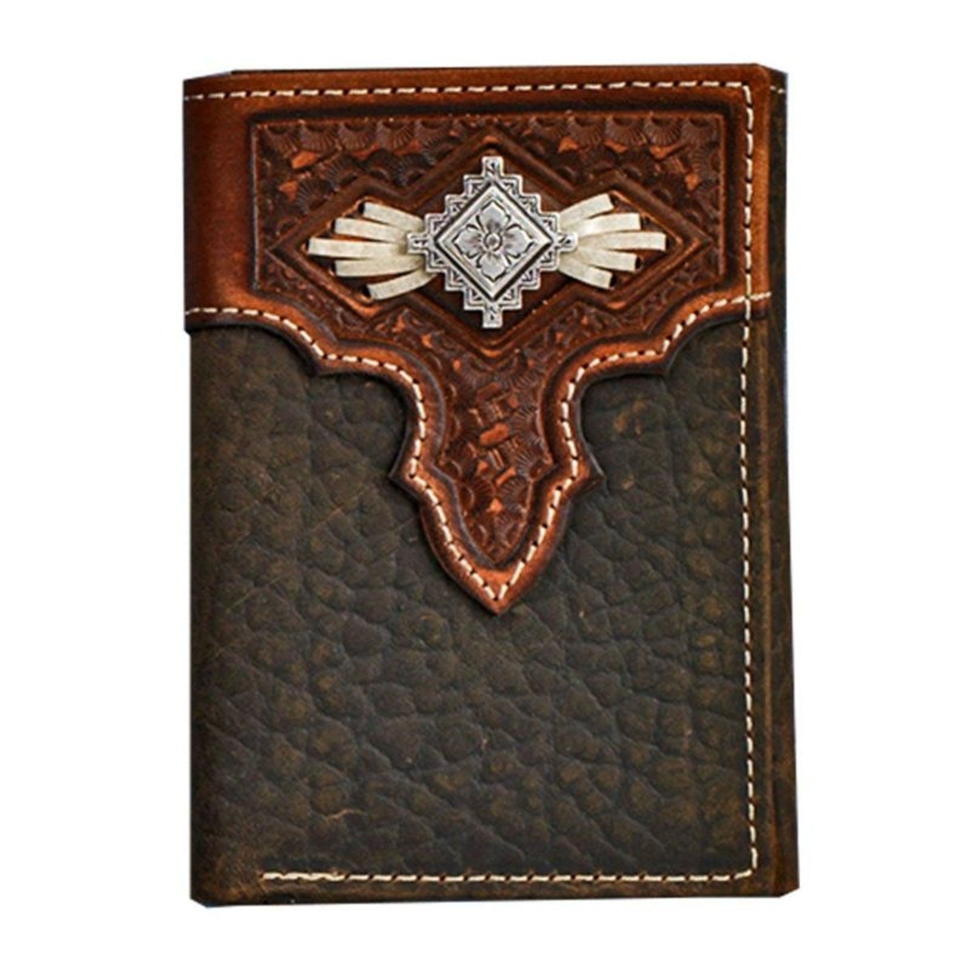 Nocona Aztec Concho Tri-Fold WalletBk/Wh