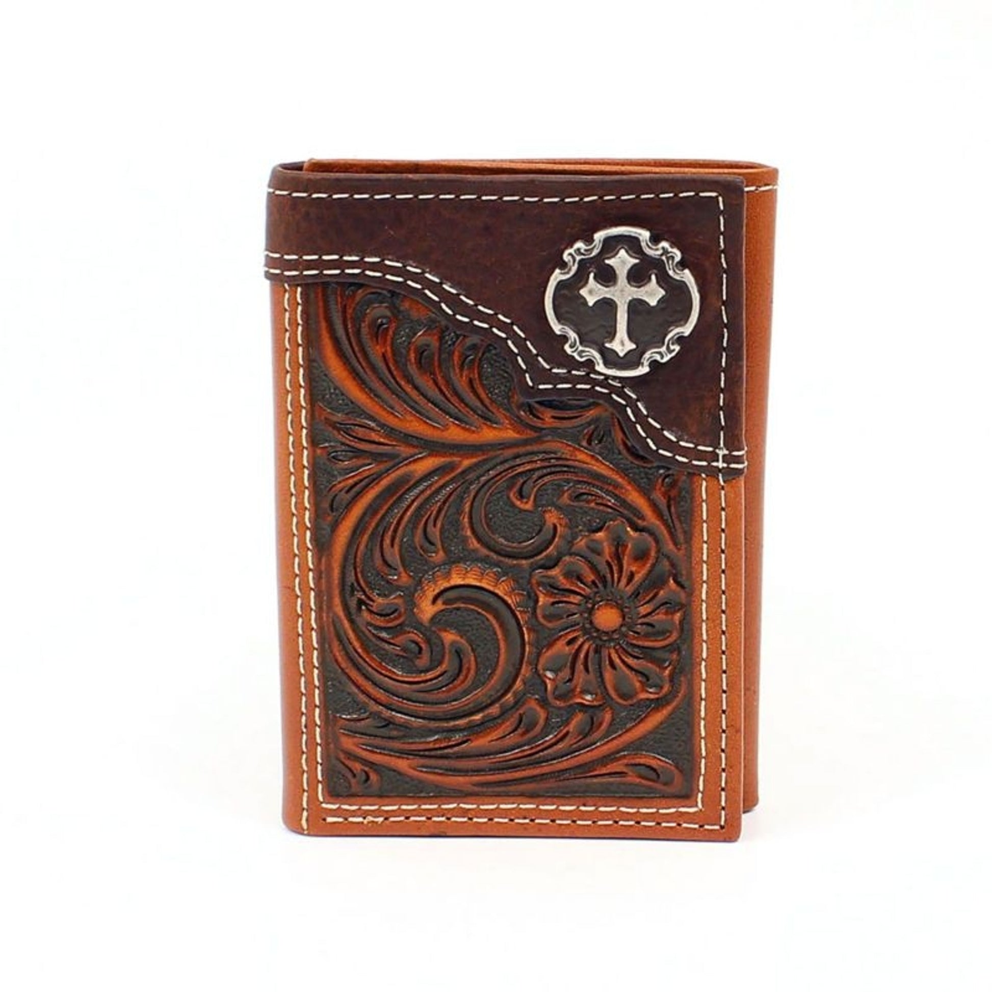 Nocona Floral Embossed Cross Conch TriFold Wallet