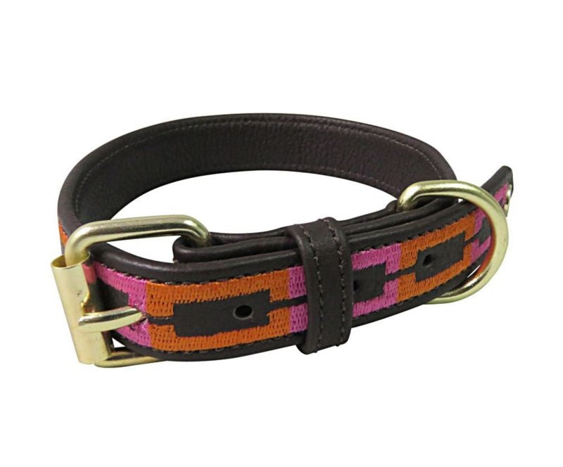 Halo Sam Leather Dog Collar LG Brn/Org/Hpk