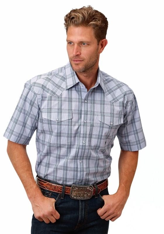 Roper Mens 1522 Coal Creek Check SS Shirt Sm Ppl
