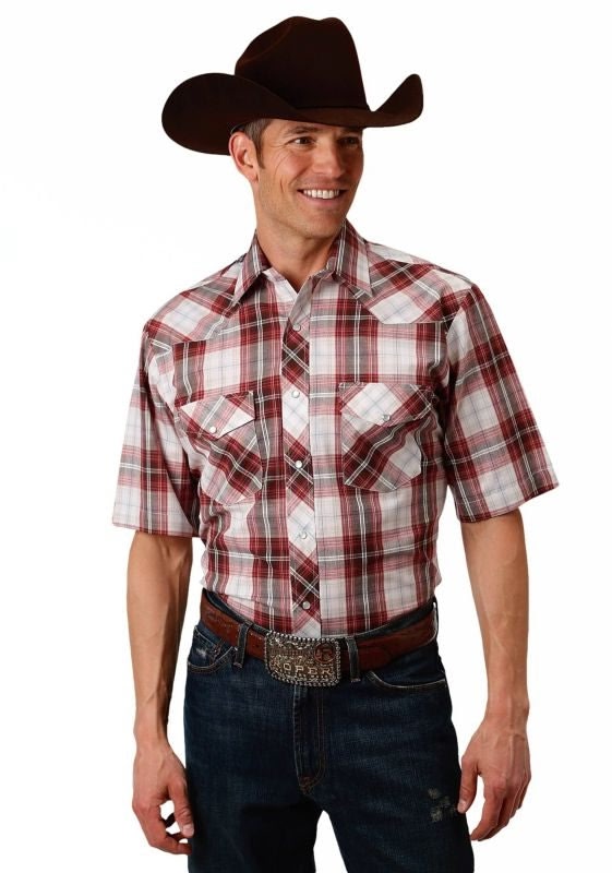 Roper Mens 1633 Brown Red White Plaid Shirt Xl