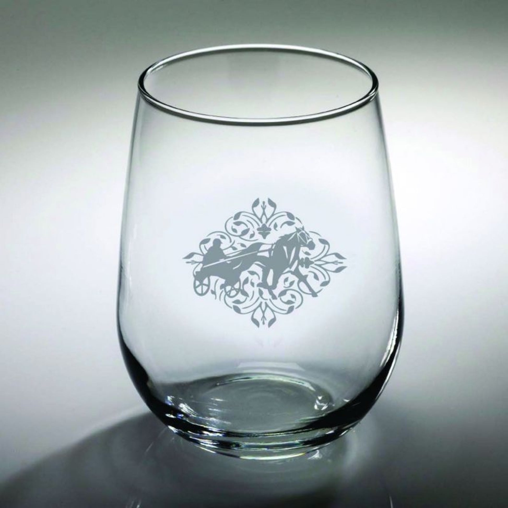 Racing Floral Etched Stemless Wine Glass 17Oz