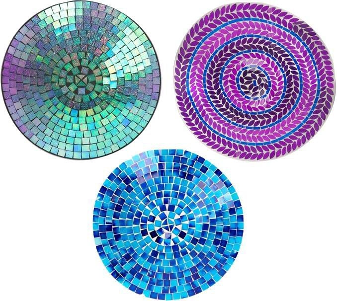 Mosaic Tile Glass Bird Baths with Stand 3Pk 16 inch