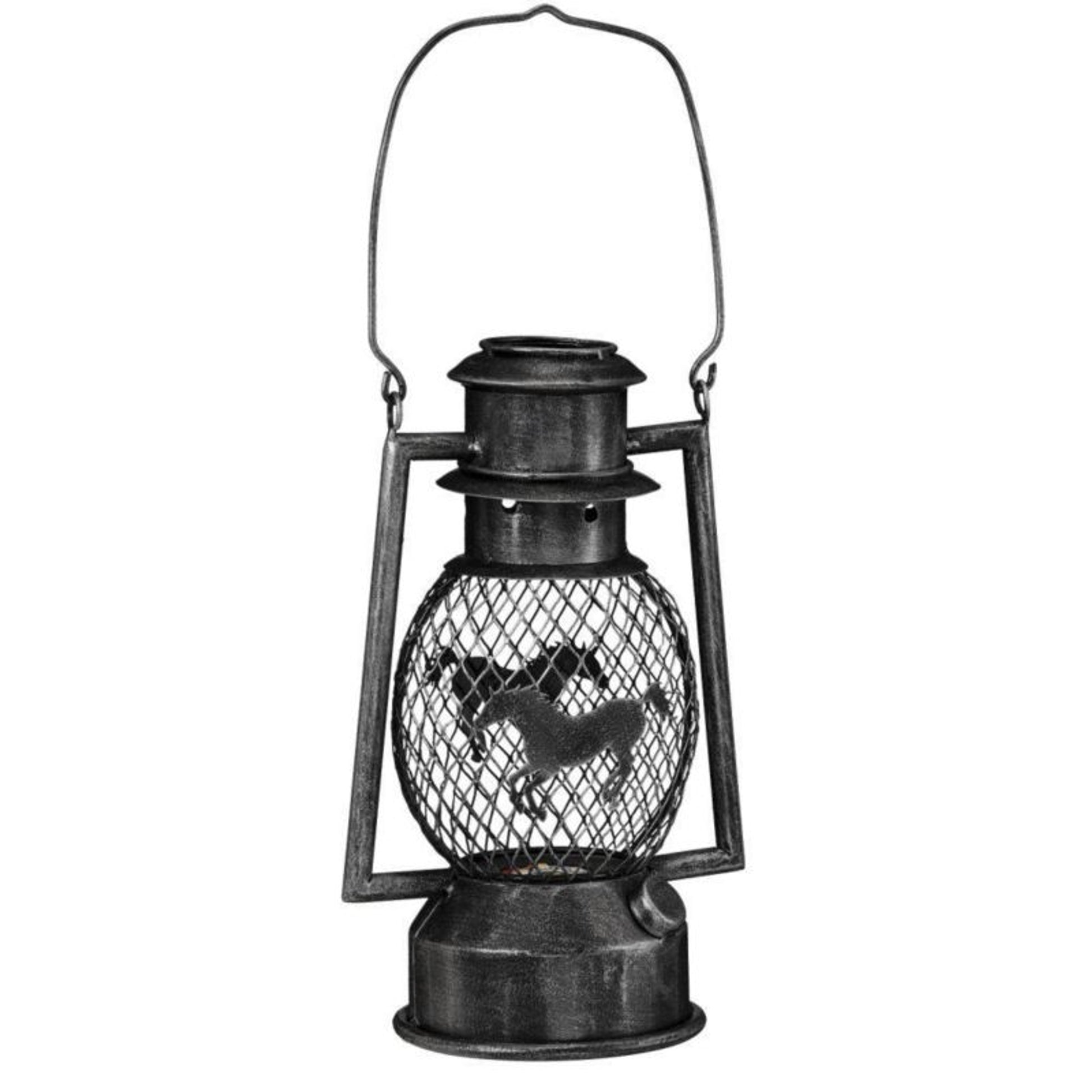 Horses Led Metal Lantern/Battery Blk/Silver