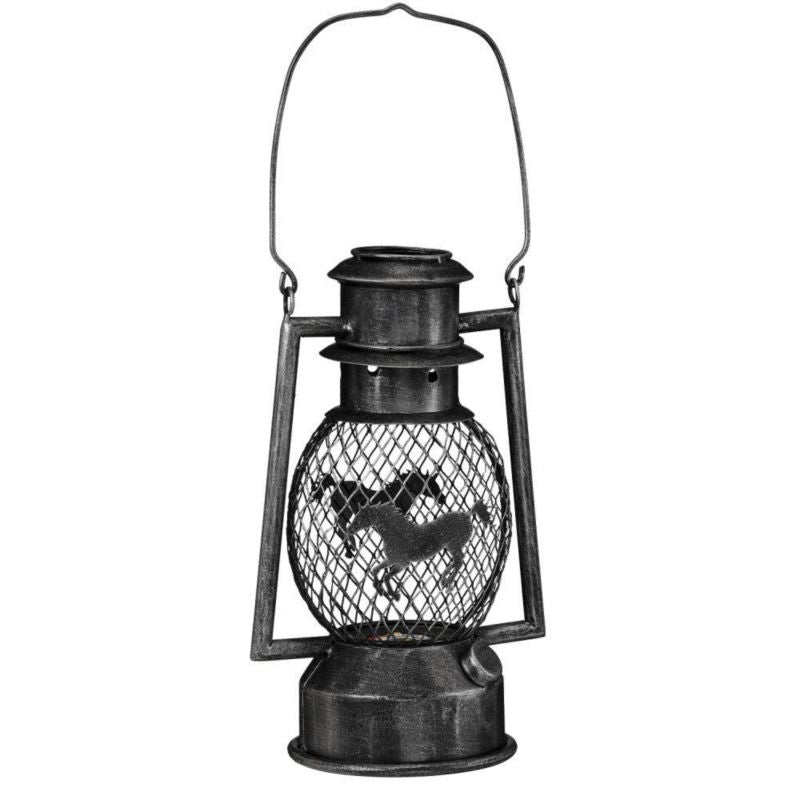 Horses Led Metal Lantern/Battery Blk/Silver