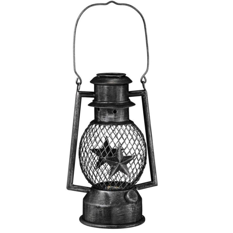 Star Led Metal Lantern/Battery Black/Silver